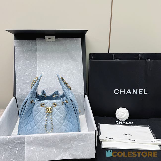 Colestore Chanel 25 Small Handbag Washed Denim & Gold-Tone Metal Blue 30x26x14cm - 1
