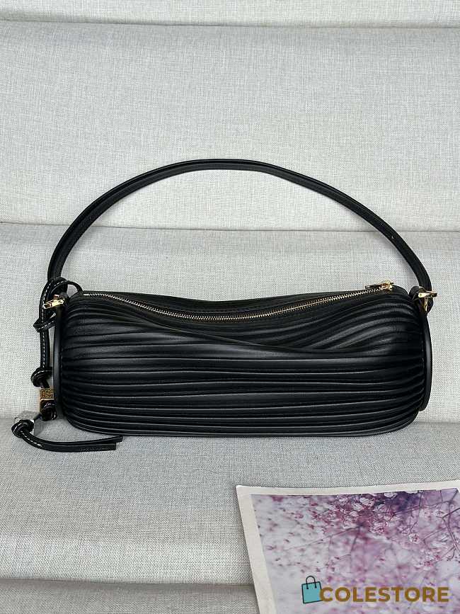 Colestore Loewe Bracelet Pouch In Raffia And Calfskin Black 25x10x10cm - 1