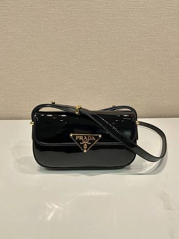 Colestore Prada Women Patent Leather Shoulder Bag in Black 20.5x10.5x4cm