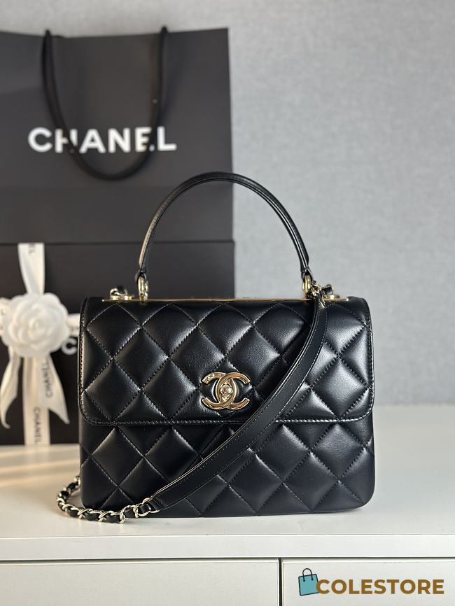 Colestore Chanel Trendy CC Flap Bag With Top Handle Lambskin Black 25x17x12cm - 1