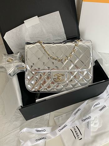 Colestore Chanel 24C Mini Flap Bag & Star Coin Purse Sliver 22.5×6.5×17cm