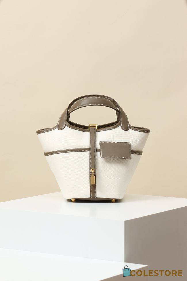 Colestore Hermes Picotin Cargo 18 in Ecru Toile and Etoupe Swift with Gold Hardware 18x13x18CM - 1