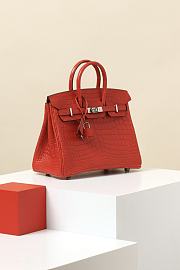 Colestore Hermes B25 Crocodile Bag Red Sliver Hardware 25x20x13cm - 6