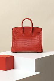 Colestore Hermes B25 Crocodile Bag Red Sliver Hardware 25x20x13cm - 5