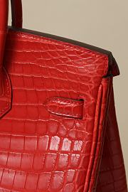 Colestore Hermes B25 Crocodile Bag Red Sliver Hardware 25x20x13cm - 3