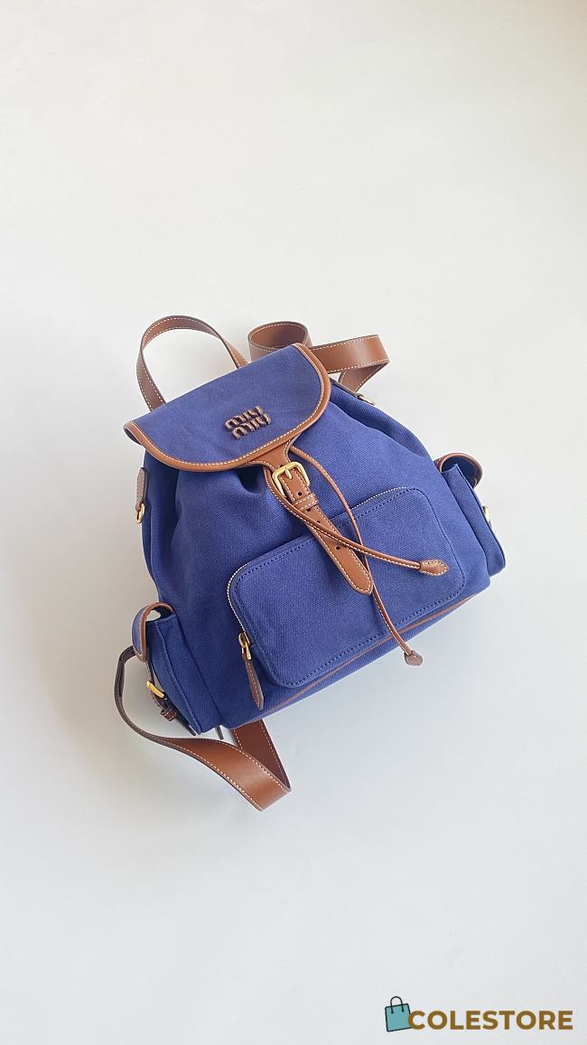 Colestore Miu Miu Canvas And Leather Backpack in Cornflower Blue/Brandy 29x25x12 - 1