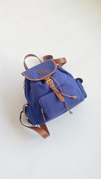 Colestore Miu Miu Canvas And Leather Backpack in Cornflower Blue/Brandy 29x25x12
