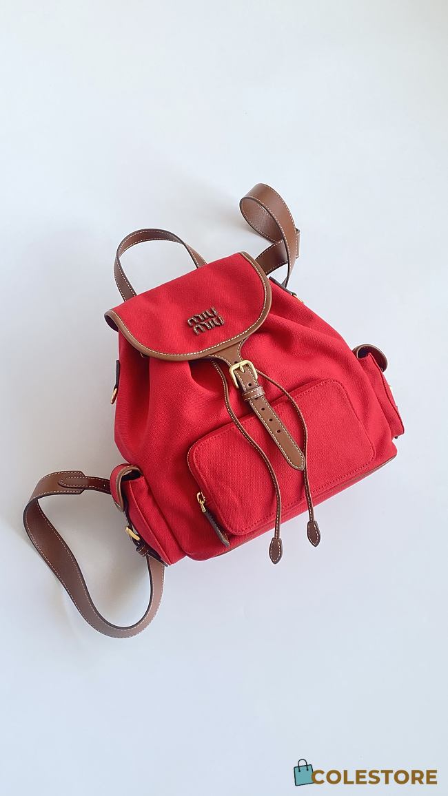 Colestore Miu Miu Canvas And Leather Backpack in Red/Brandy 29x25x12 - 1
