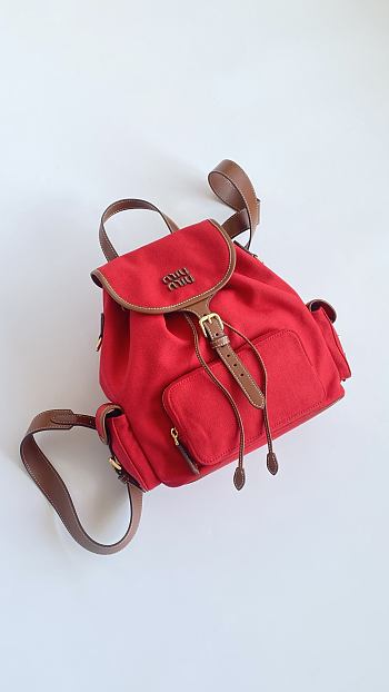 Colestore Miu Miu Canvas And Leather Backpack in Red/Brandy 29x25x12