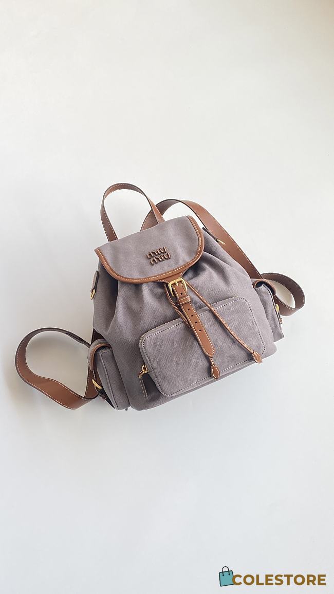 Colestore Miu Miu Canvas And Leather Backpack in Gray/Brandy 29x25x12 - 1