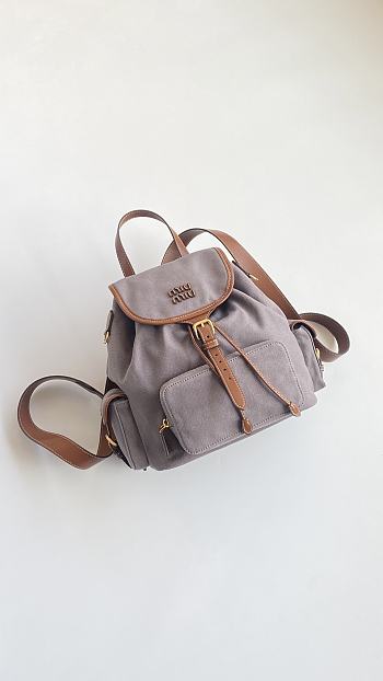 Colestore Miu Miu Canvas And Leather Backpack in Gray/Brandy 29x25x12