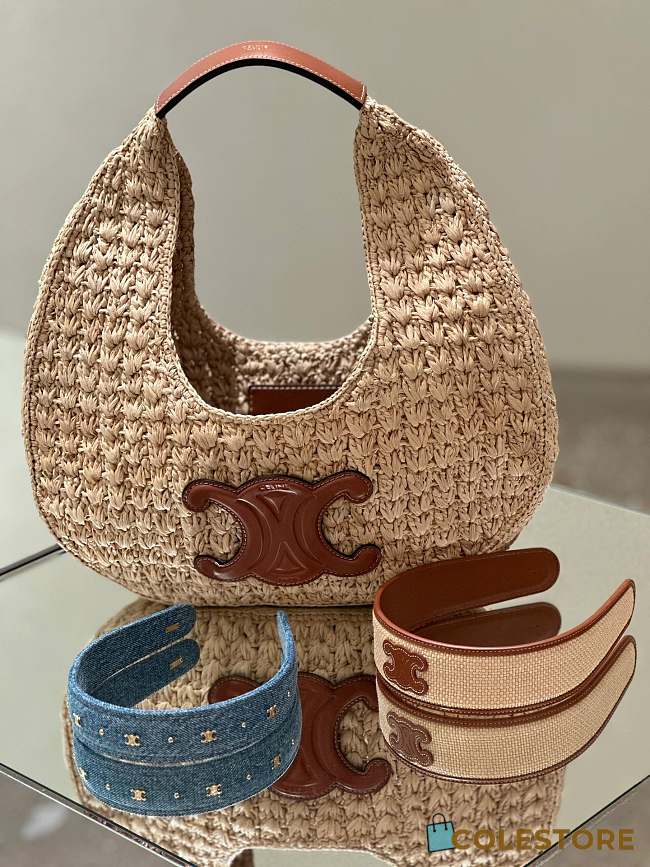 Colestore Celine Classic Panier Hobo Bag In Raffia And Calfskin Leather 33x16x4cm - 1