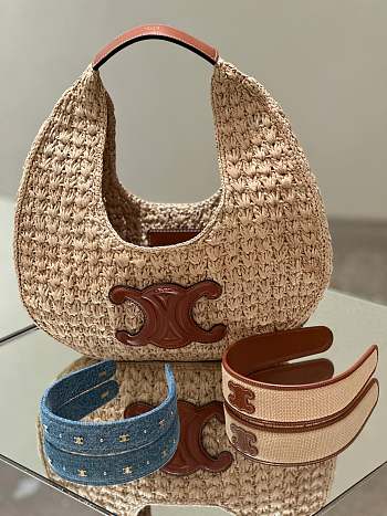 Colestore Celine Classic Panier Hobo Bag In Raffia And Calfskin Leather 33x16x4cm