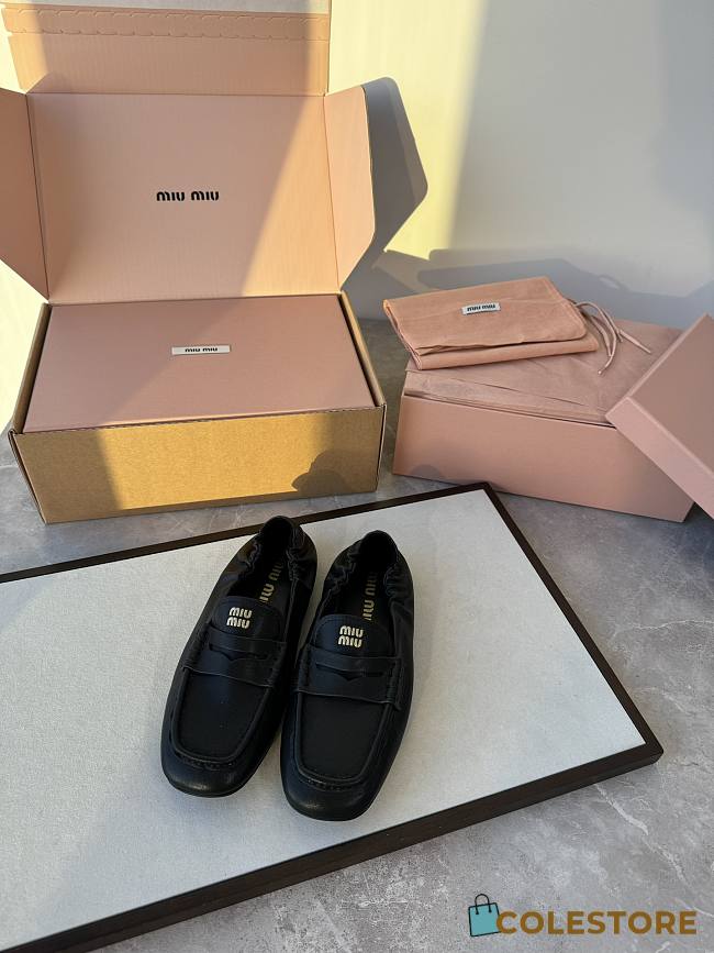 Colestore Miu Miu Nappa Leather Loafers With Ruffles Black  - 1