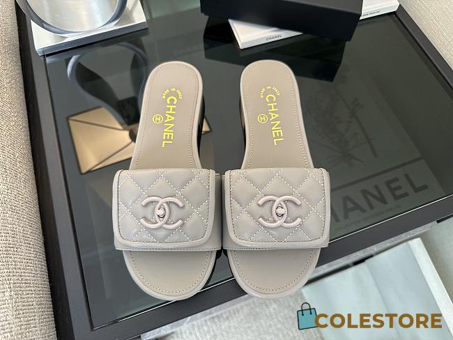 Colestore Chanel Gray CC logo Turnlock Mules Slides Sandals - 1