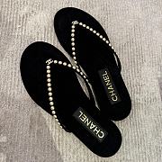 Colestore Chanel Black Velvet Flip Flops Gold Pearl  - 1
