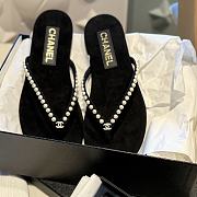 Colestore Chanel Black Velvet Flip Flops Gold Pearl  - 6