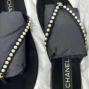 Colestore Chanel Black Velvet Flip Flops Gold Pearl  - 5