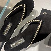 Colestore Chanel Black Velvet Flip Flops Gold Pearl  - 4