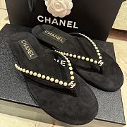 Colestore Chanel Black Velvet Flip Flops Gold Pearl  - 3