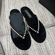 Colestore Chanel Black Velvet Flip Flops Gold Pearl  - 2