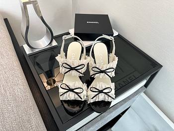 Colestore Chanel Interlocking CC Logo Bow Heels White 