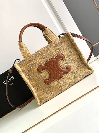 Colestore Celine Small Cabas Thais In Raffia Effect Textile With Triomphe Jacquard 25.5x18.5x12cm 