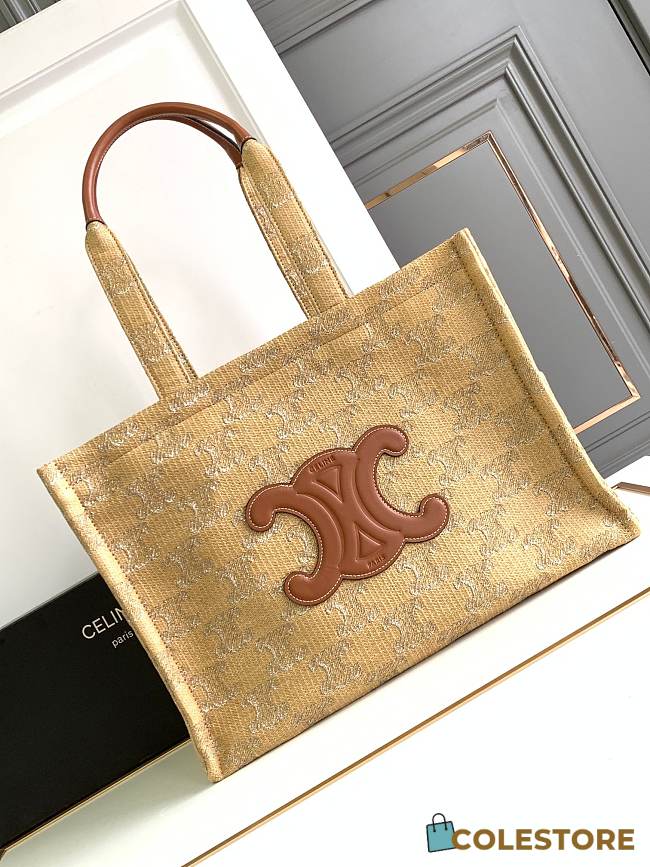 Colestore Celine Tote Cabas Thais In Raffia Effect Textile With Triomphe Jacquard 41×28×17cm - 1