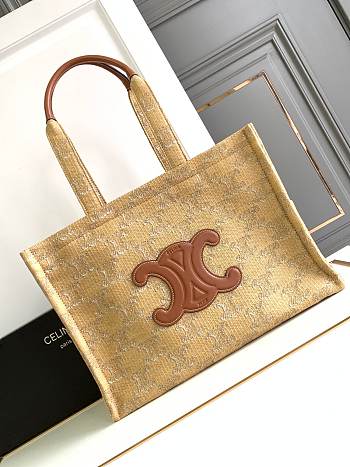 Colestore Celine Tote Cabas Thais In Raffia Effect Textile With Triomphe Jacquard 41×28×17cm