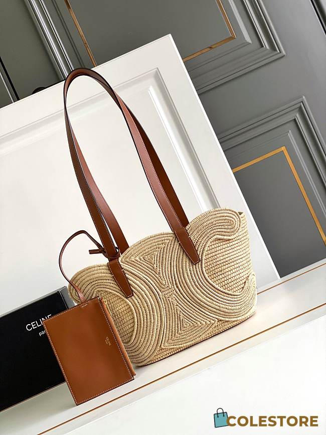 Colestore Celine Classic Panier Small Braided Triomphe In Raffia And Calfskin 36x21.5x13cm - 1