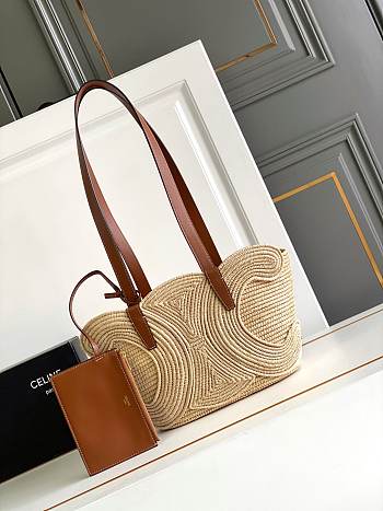 Colestore Celine Classic Panier Small Braided Triomphe In Raffia And Calfskin 36x21.5x13cm