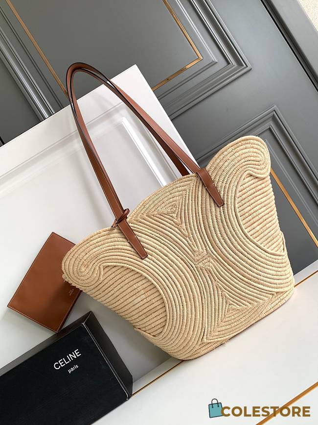 Colestore Celine Classic Panier Braided Triomphe In Raffia And Calfskin 47 X 30.5 X 15cm - 1