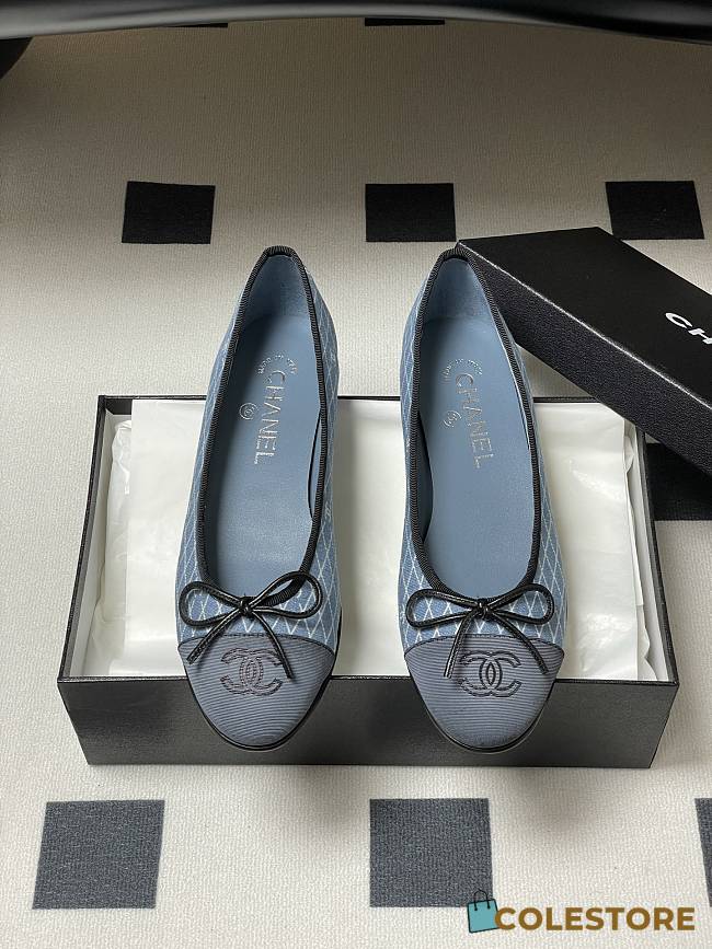 Colestore Chanel CC Logo Blue Denim Ballets Flat   - 1