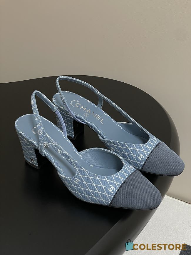 Colestore Chanel 25P Slingbacks Suede Goatskin & Grosgrain Blue, Silver & Black - 1