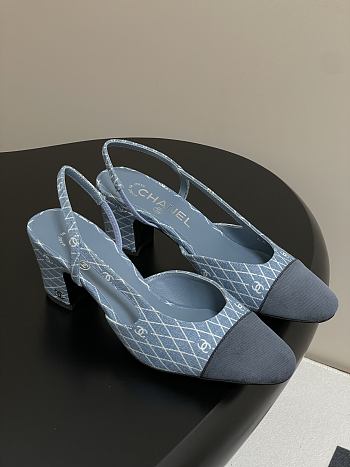 Colestore Chanel 25P Slingbacks Suede Goatskin & Grosgrain Blue, Silver & Black