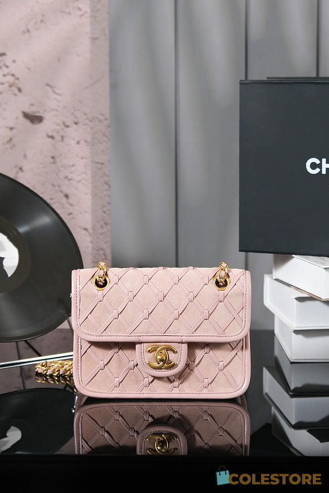 Colestore Chanel 25C Mini Flap Bag Suede Calfskin, Braided Calfskin & Gold-Tone Metal Light pink 20x15x8cm - 1
