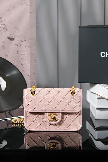 Colestore Chanel 25C Mini Flap Bag Suede Calfskin, Braided Calfskin & Gold-Tone Metal Light pink 20x15x8cm