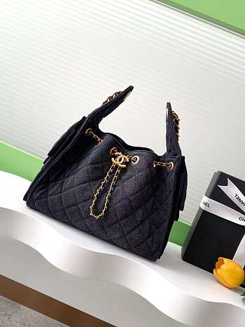 Colestore Chanel 25 Small Handbag Washed Black Denim & Gold-Tone 30x26x14cm