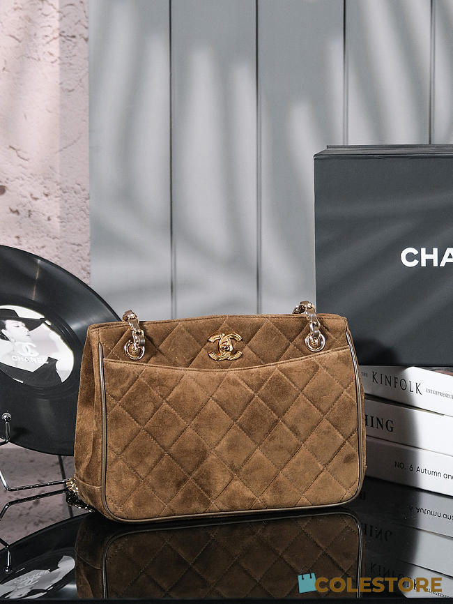 Colestore Chanel Vintage Suede Tote Brown Bag 26x18cm - 1