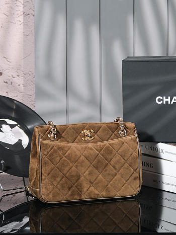 Colestore Chanel Vintage Suede Tote Brown Bag 26x18cm