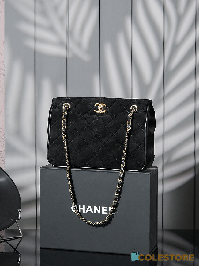 Colestore Chanel Vintage Suede Tote Black Bag 26x18cm - 1