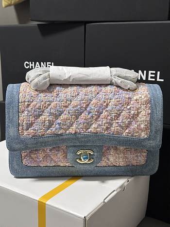 Colestore Chanel Tweed Pink Denim Classic Bag 25cm
