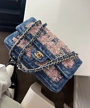 Colestore Chanel Quilted Double Flap Tweed Washed Denim Aged Gold Hardware size 25cm - 2