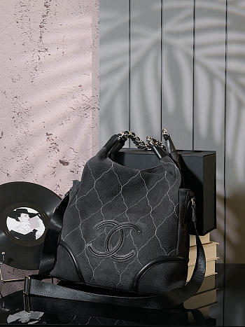 Colestore Chanel Rodeo Drive Microsuede Hobo Black 36cm
