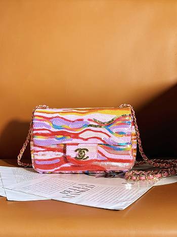 Colestore Chanel Mini Flap Bag Symphony Gradient Beads Pink 20x13x7cm