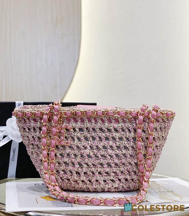 Colestore Chanel 22P Crochet Mixed Fibres Gold Tone Metal 'Beige Pink' 36x20x12cm - 1
