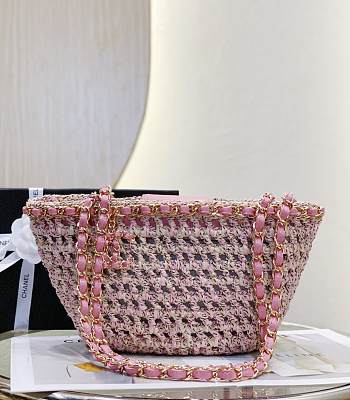 Colestore Chanel 22P Crochet Mixed Fibres Gold Tone Metal 'Beige Pink' 36x20x12cm