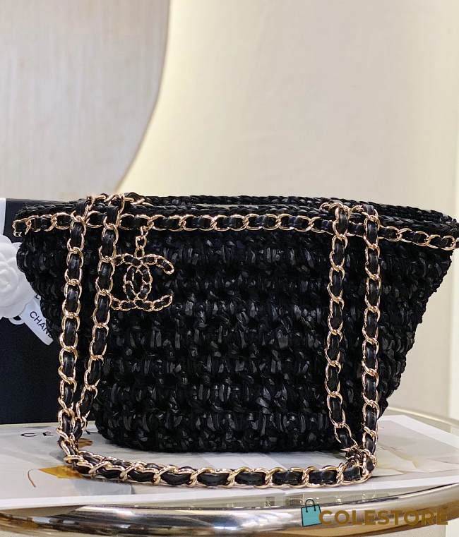 Chanel 22P Crochet Mixed Fibres Gold Tone Metal 'Black' 36x20x12cm - 1