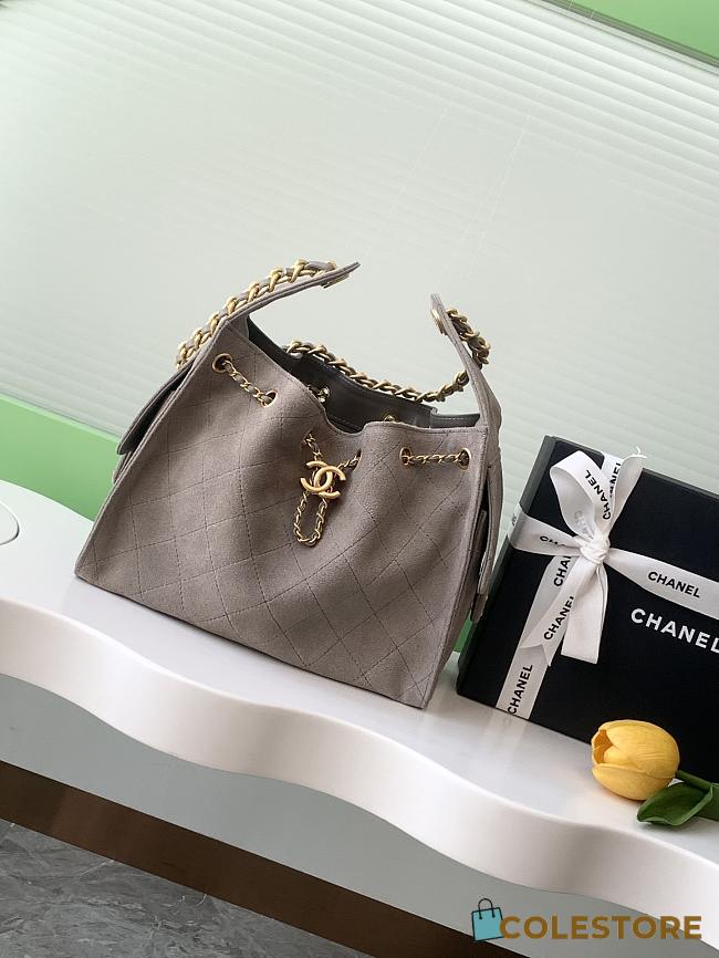 Colestore Chanel 25 Small Handbag Suede & Gold-Tone Metal Grey 30x26x14cm - 1