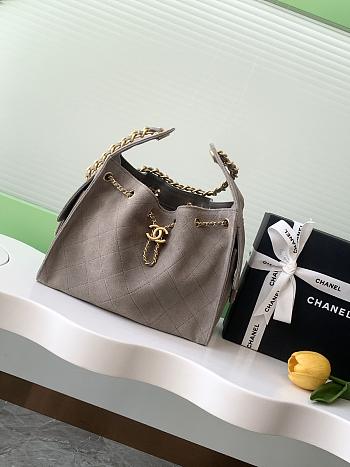 Colestore Chanel 25 Small Handbag Suede & Gold-Tone Metal Grey 30x26x14cm